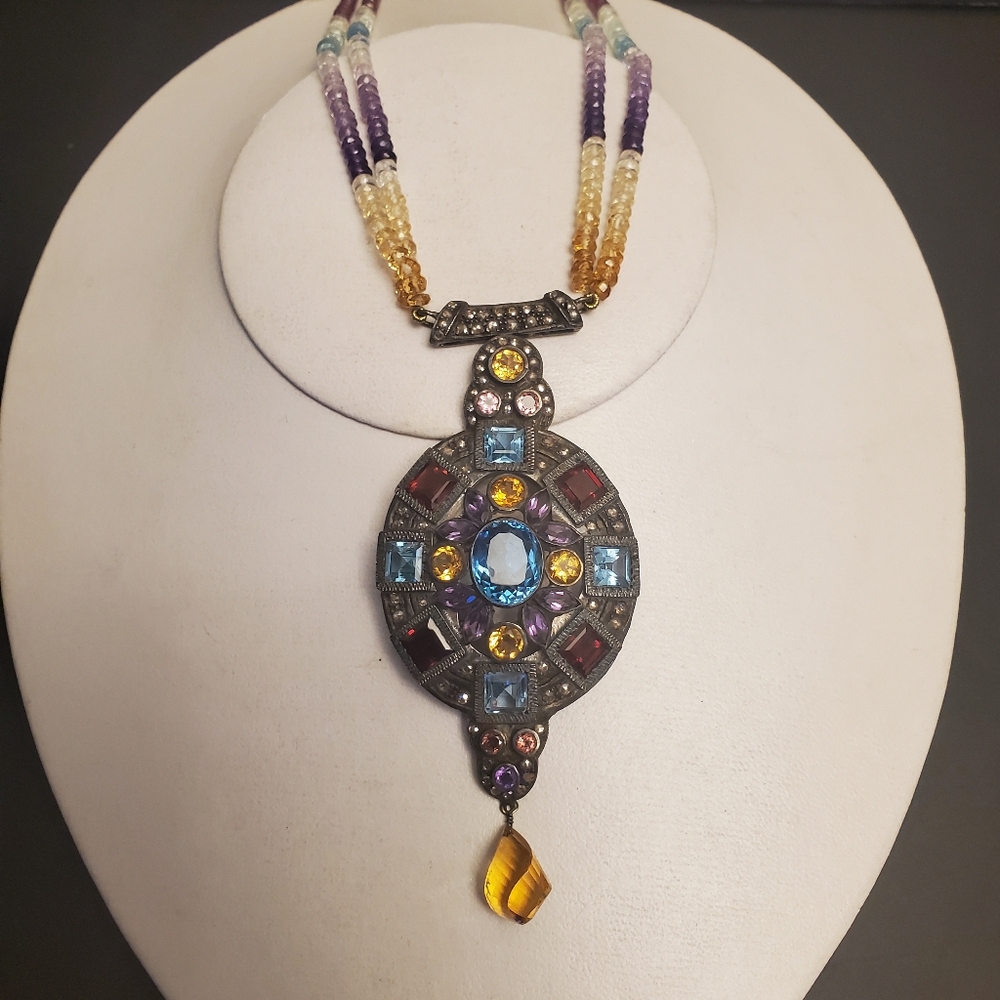 Statement Multicolour Gemstone Crystal Necklace